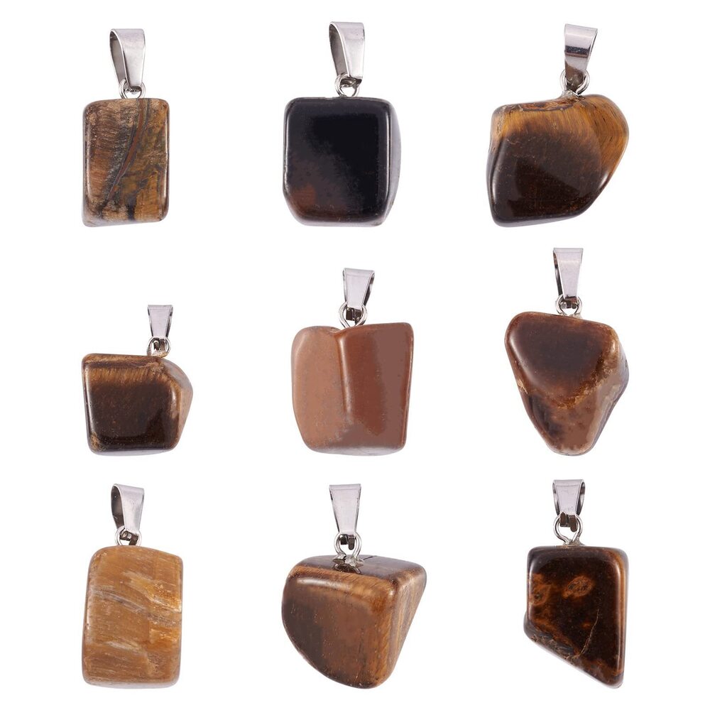 1360 Pandahall 24pcs Irregular Natural Gemstone Pendant Tiger Eye Pendants